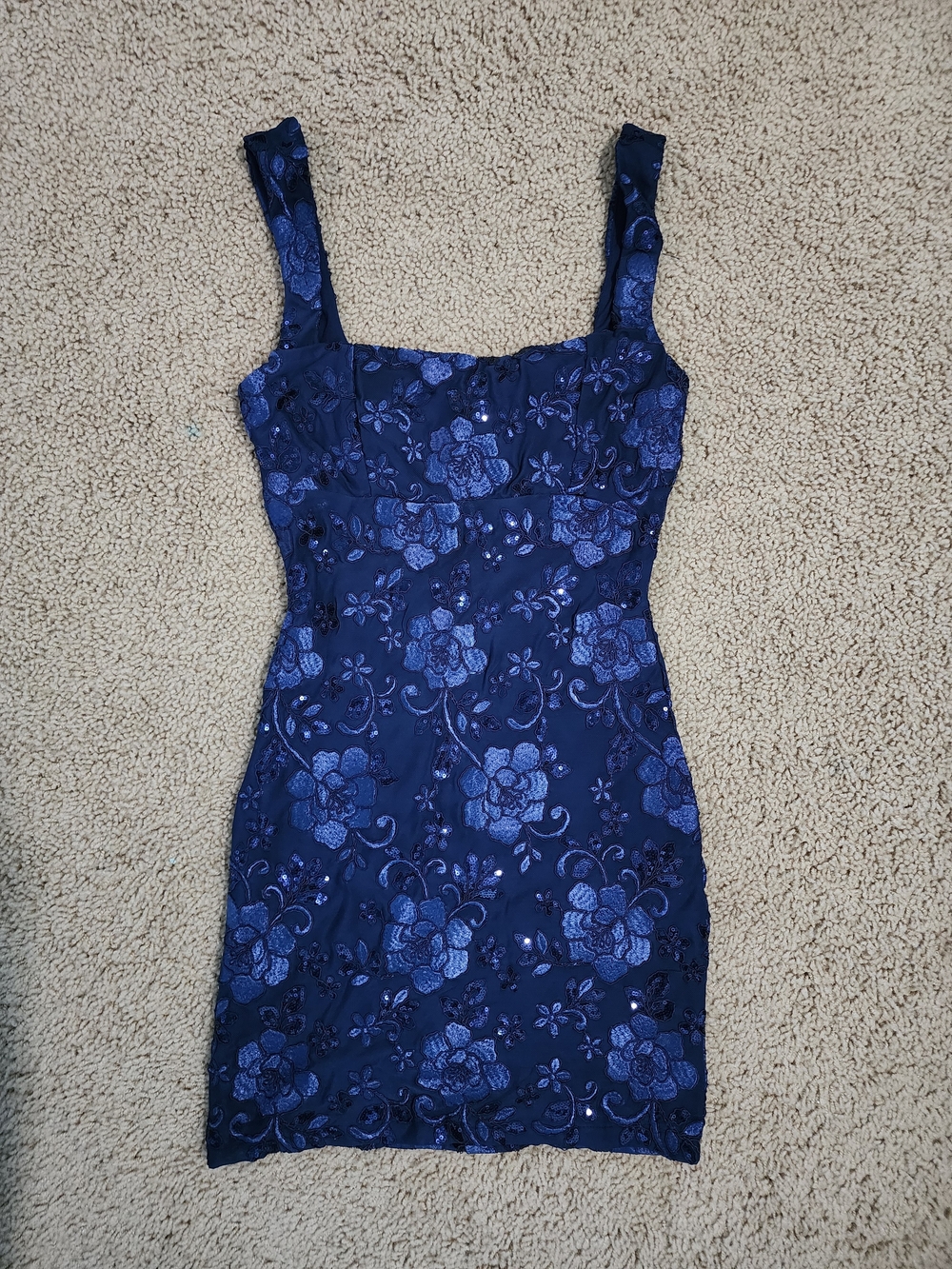 Windsor Navy Blue Floral Sequin Mini Dress